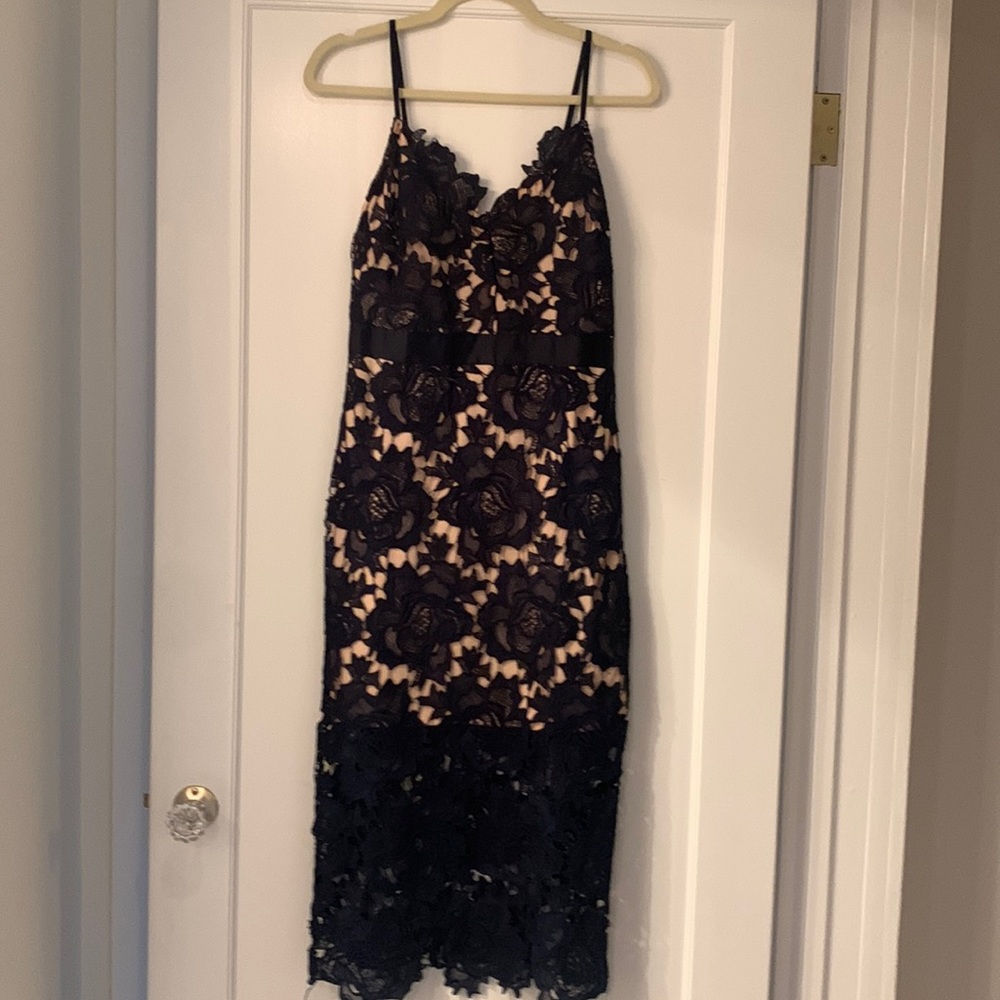 Just Me - Size M - Navy Blue Lace Cocktail Dress